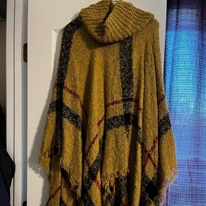 Tan plaid asymmetrical poncho